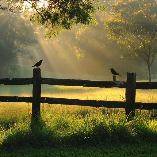 stockcake sunrise, birds, fence 1392978 medium